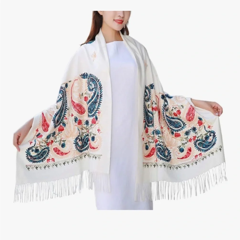 Urban CoCo Women’s Embroidered Shawl Scarf Wraps Colorful Detailed Ethnic Design